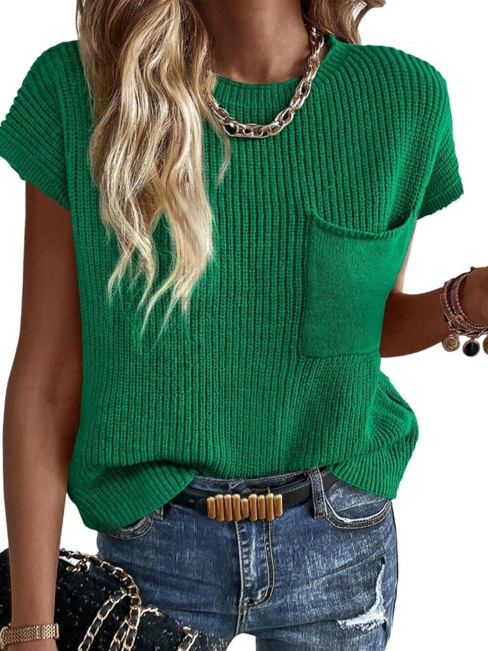 Chic Short Sleeve Crochet Sweater Top for Women - Perfect Summer Style